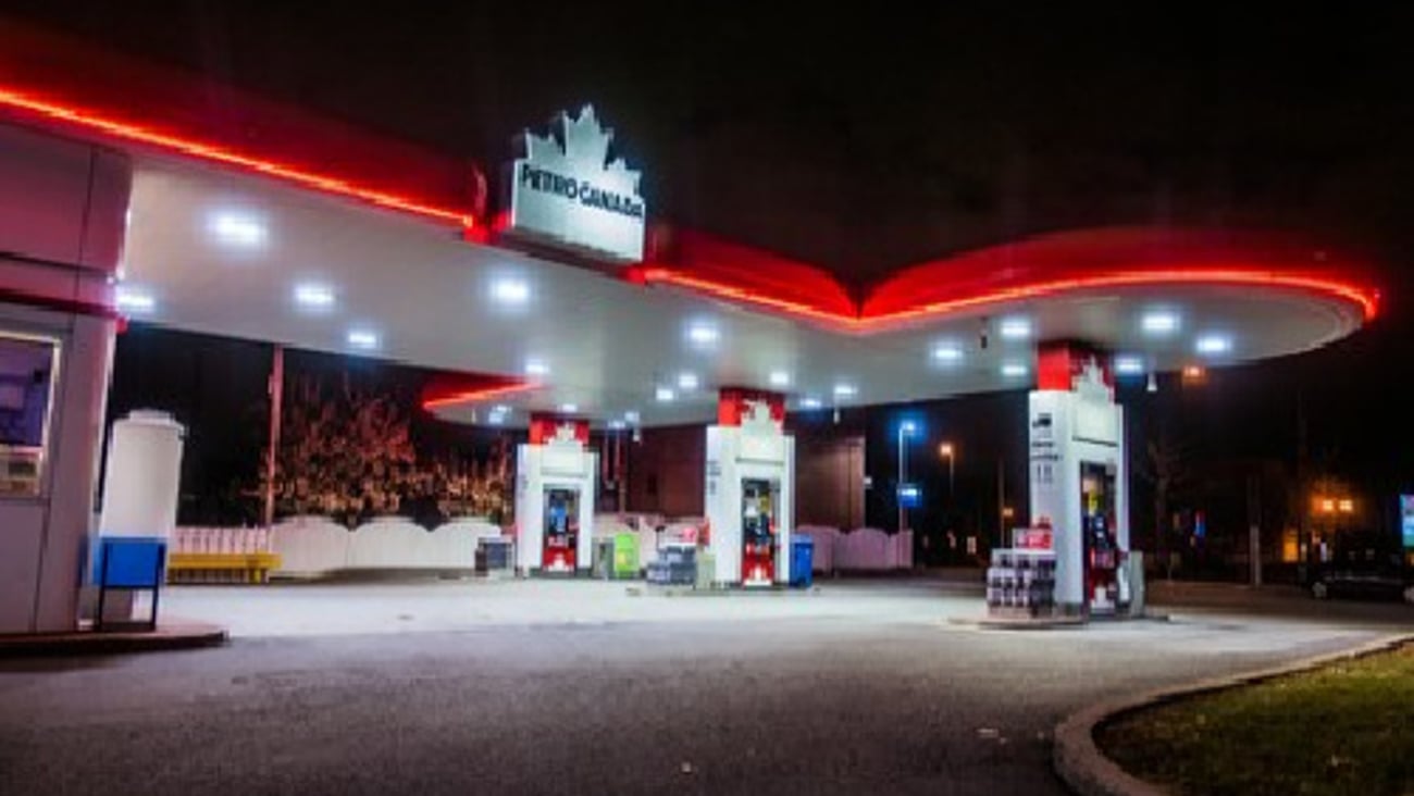  Petro Canada Commerce and Gas Station Illuminated Late at Night