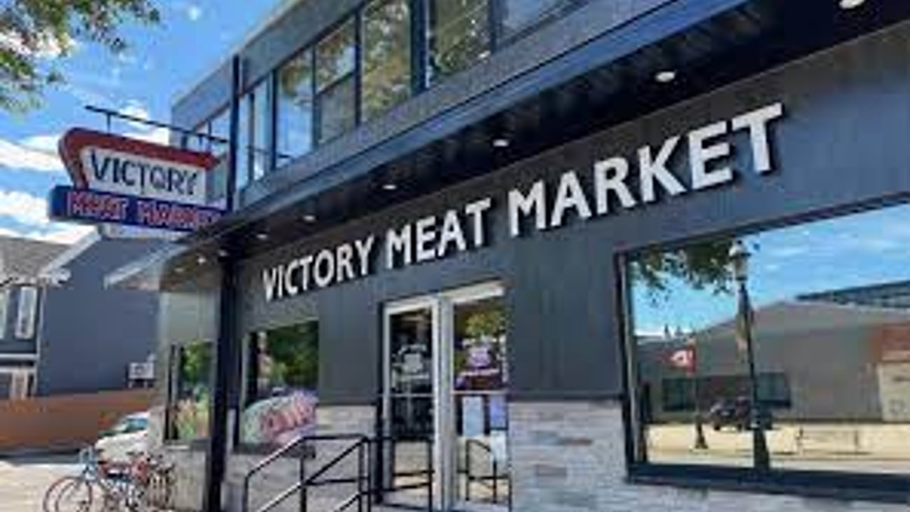 Exterior shot Victory Meat and produce