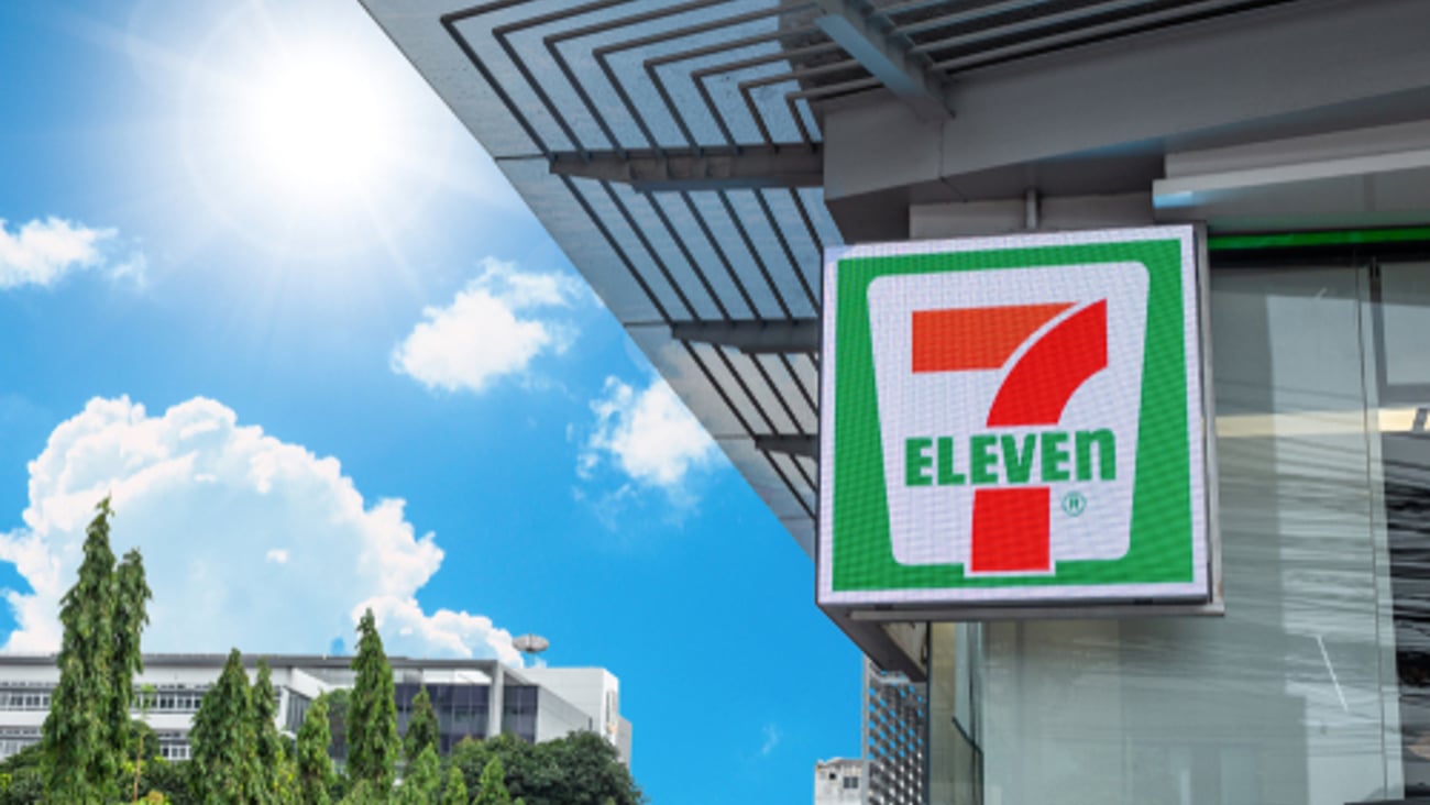 ID: 1362169364  7-11 or seven eleven 24 hours convenience store franchise logo at front entrance,6 April 2019, Bangkok, Thailand.