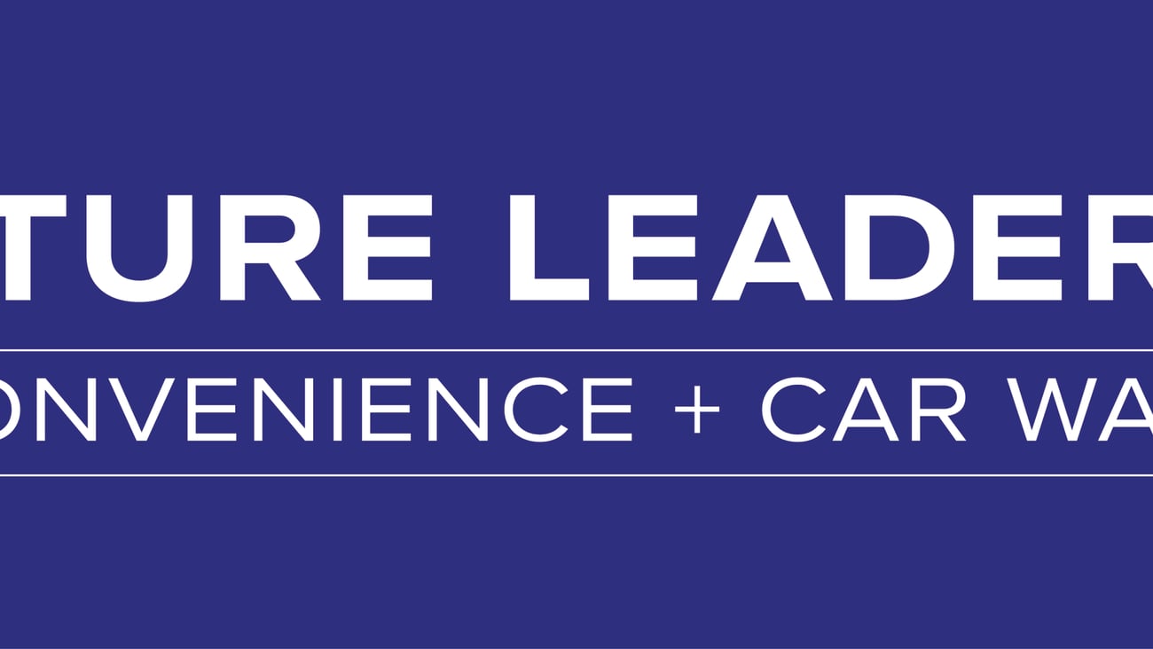 a blue banner for Future Leaders in Convenience and Car Wash