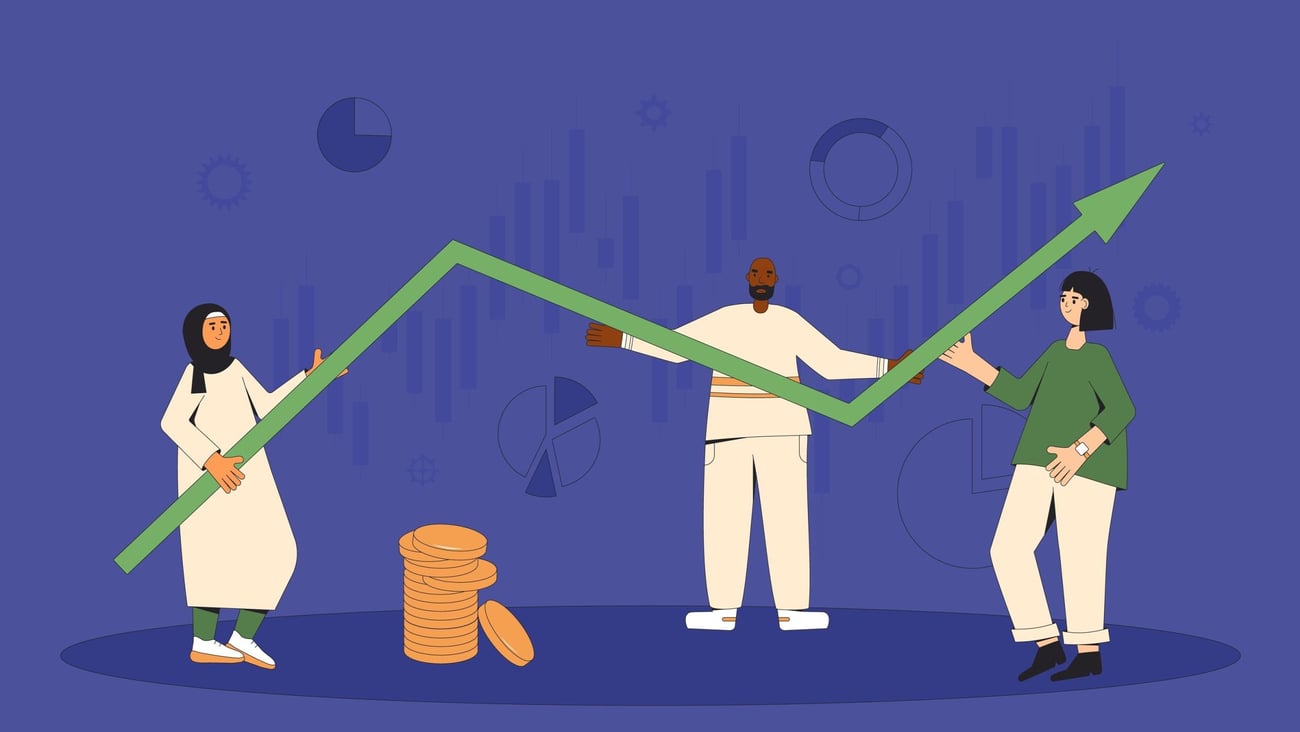 Business analysis. Managers with schemes and diagrams.