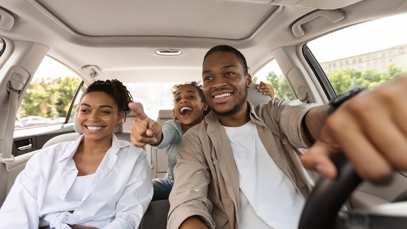 Excited  Family Driving New Auto