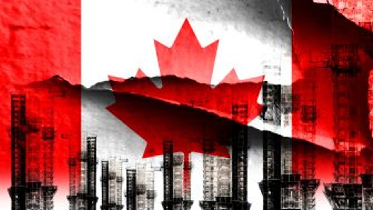 Canadian Flag against manufacturing plant stock image