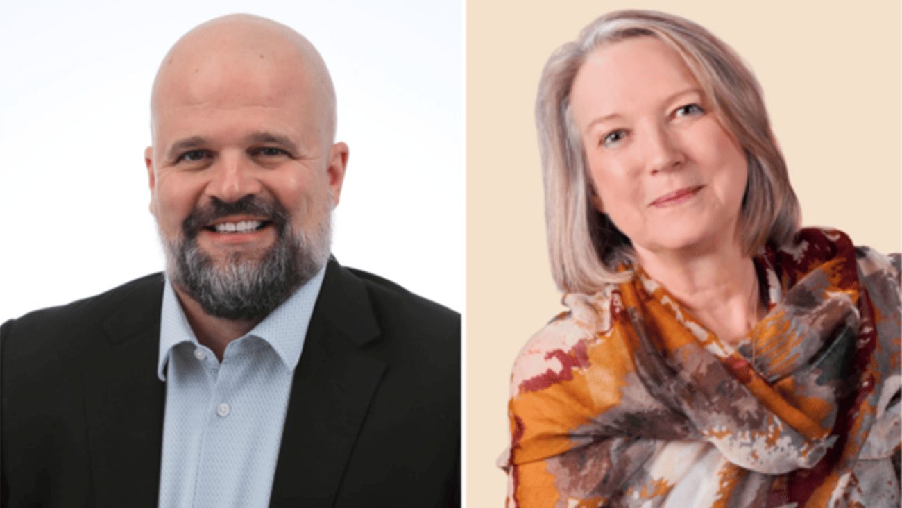 Head shots of Bob Larocque and Tiina McCombie