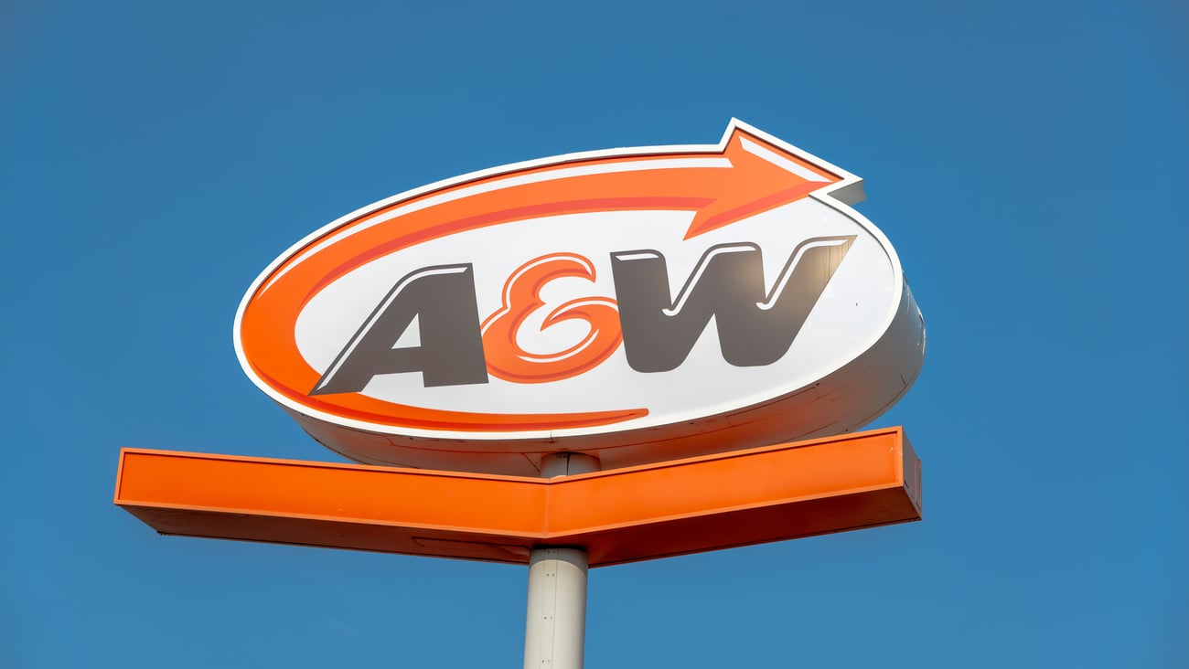 A&W sign outdoors against blue sky