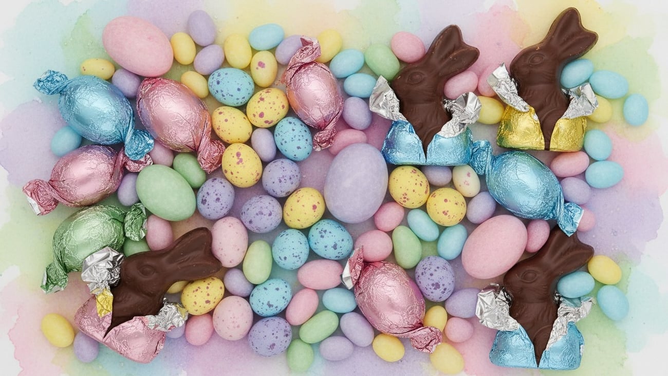 spring easter eggs and chocolate bunnies