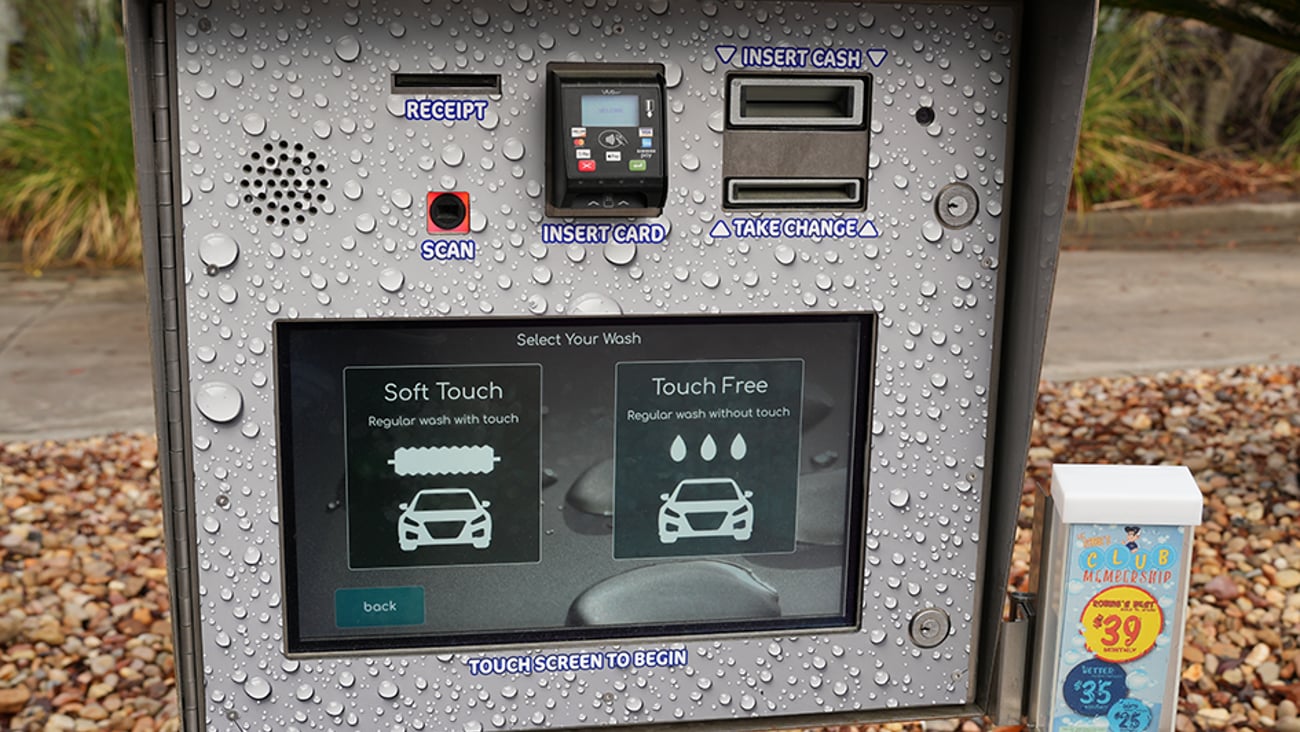 Close up of car wash digital order screen.