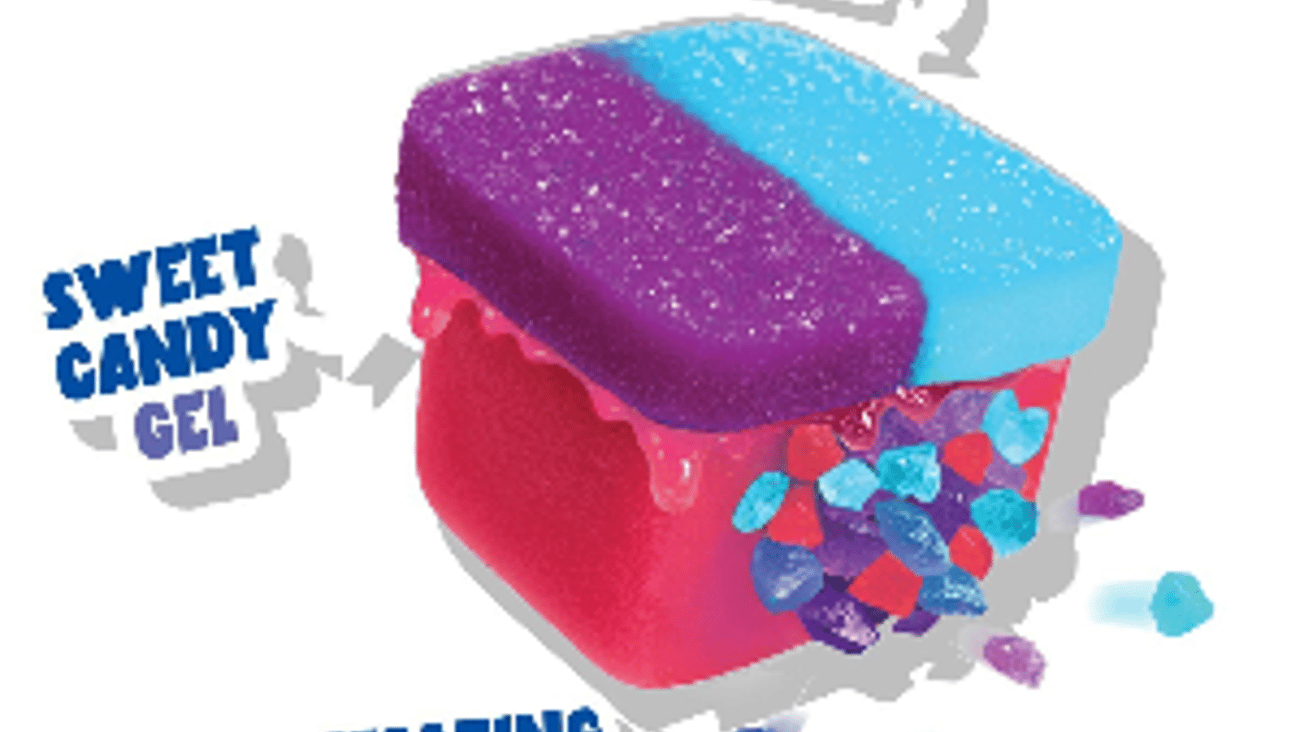 Gummi Popz cross-section showing popping candy interior and gummy exterior