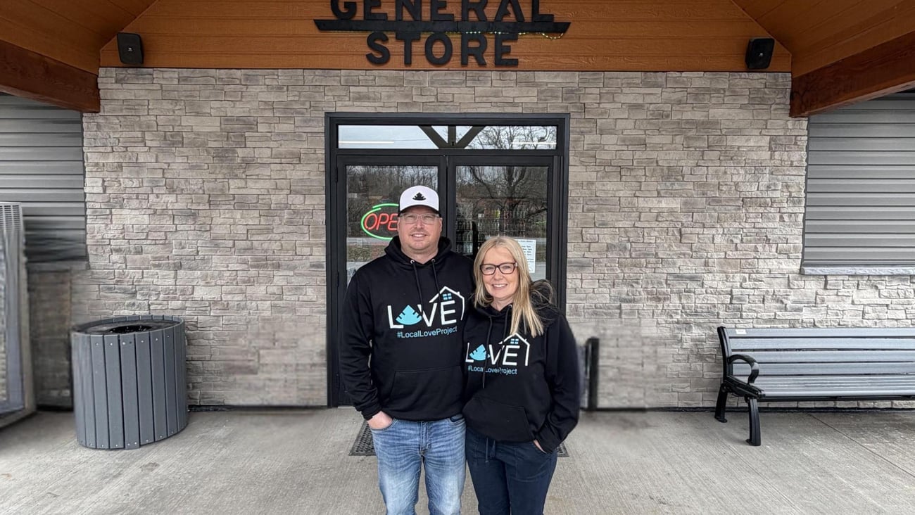Owners of Sweetleaf standing outside, in front of their store.