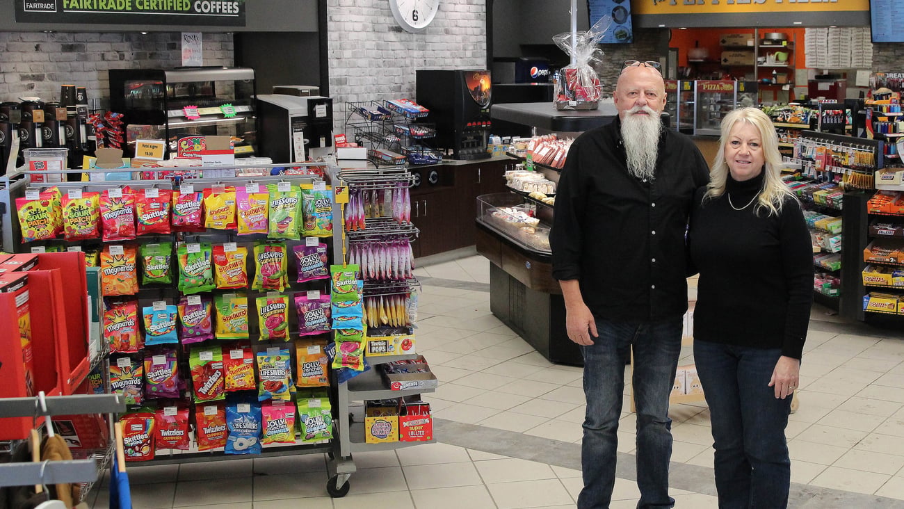 Pete and Rose Friesen, standing inside Country Snacks