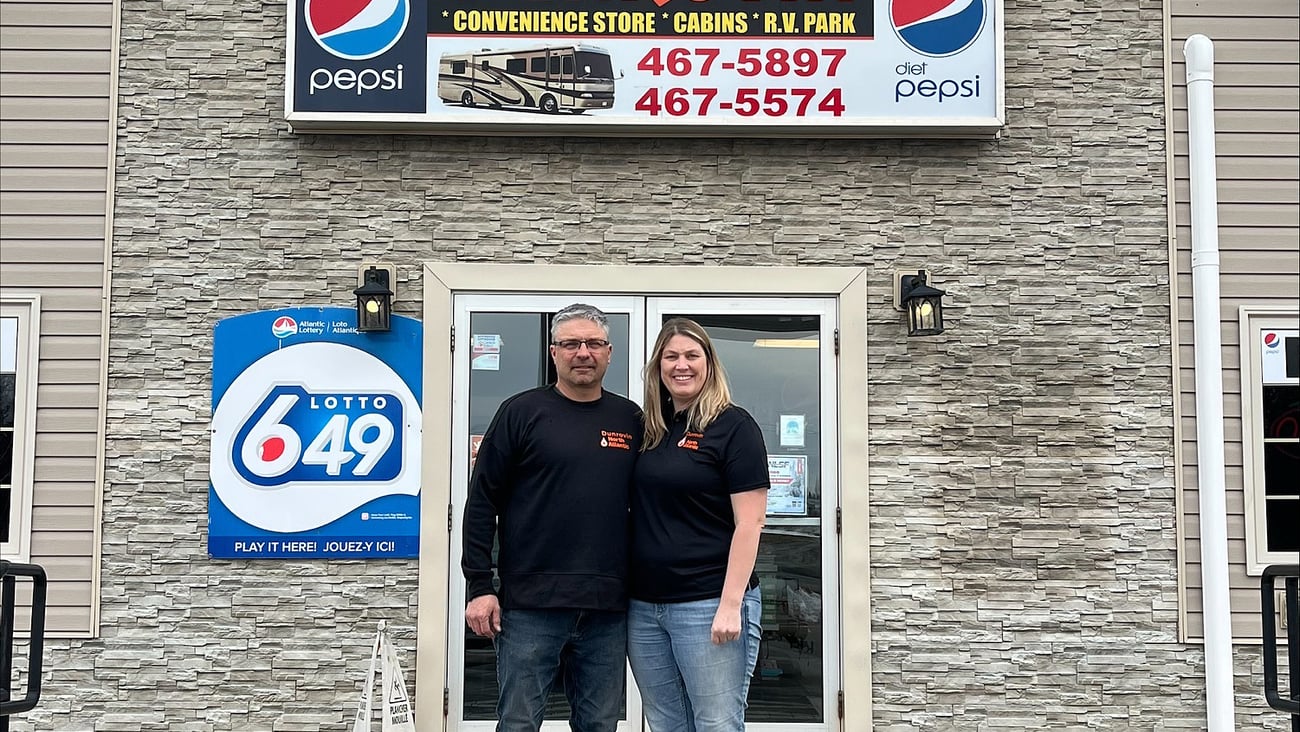 Wendy and Deon Penney outside the front door of their store, Dunrovin North Atlantic