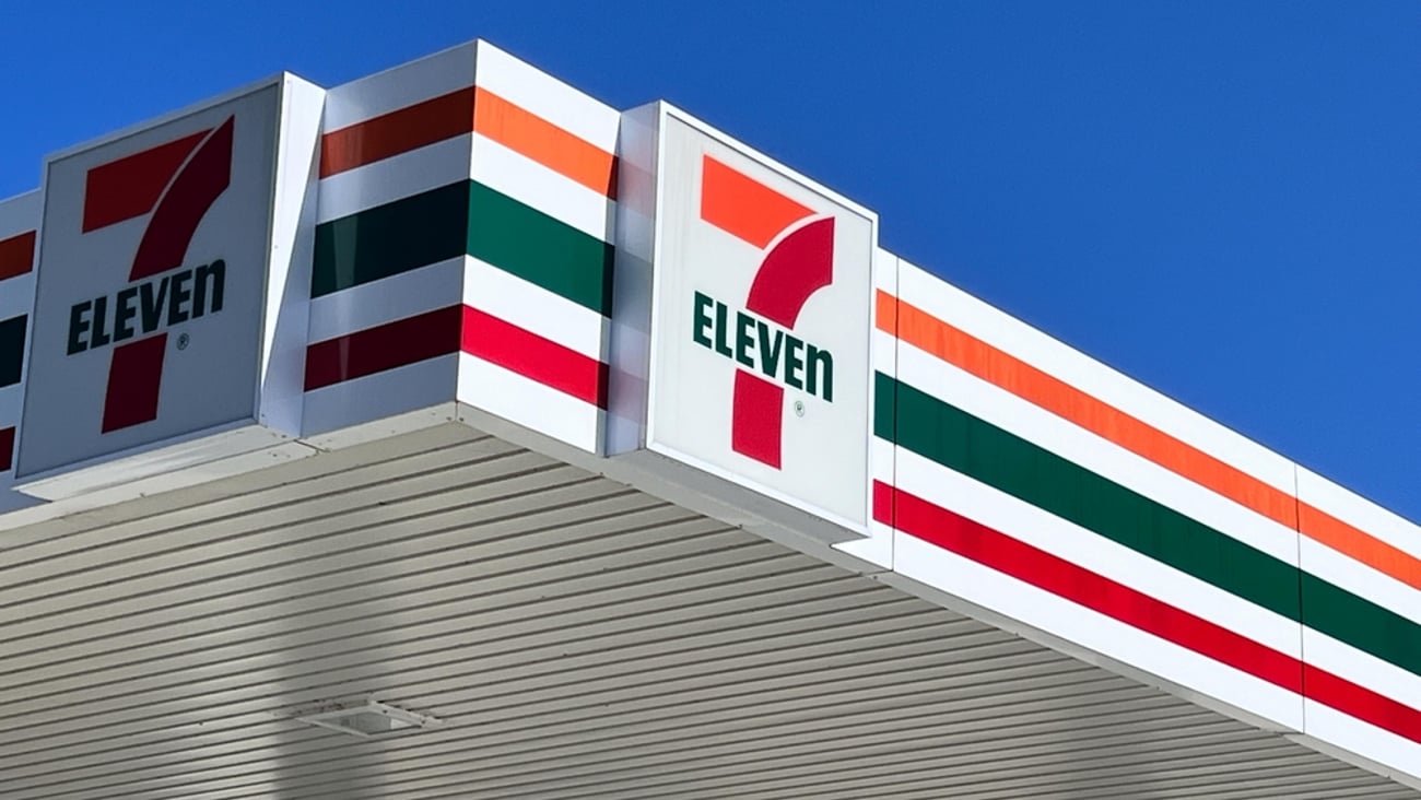 7-Eleven logo above their gas station forecourt