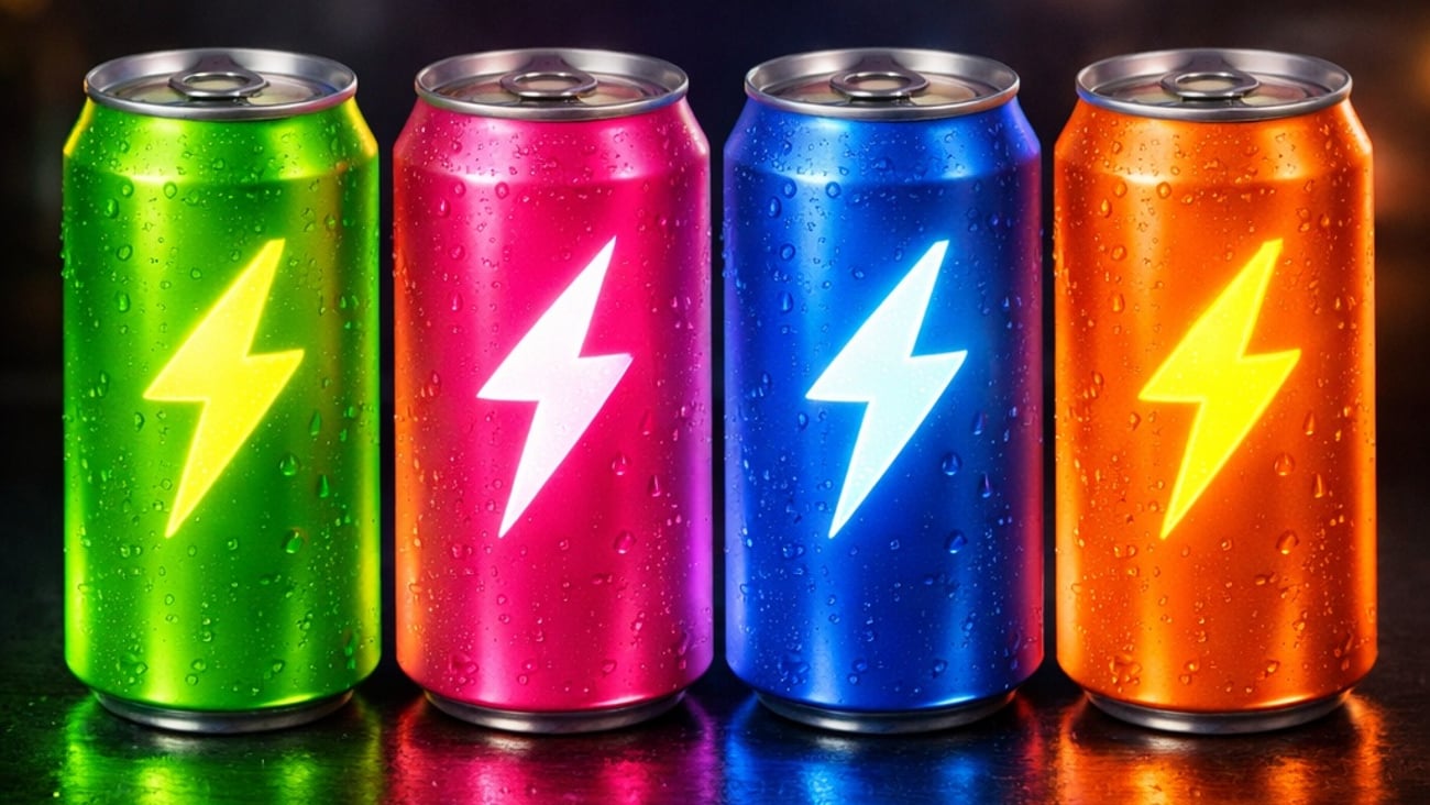 AI generated image of glowing energy drink cans