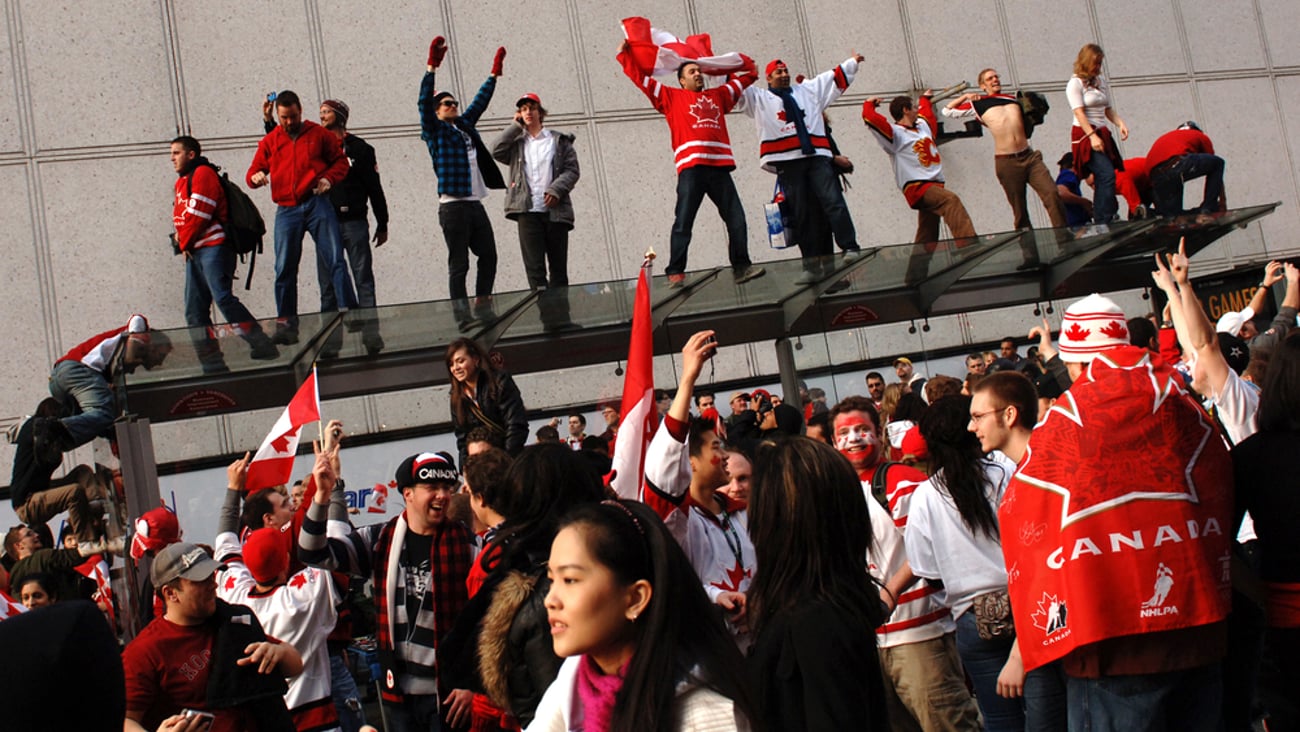 hockey fans in the street
