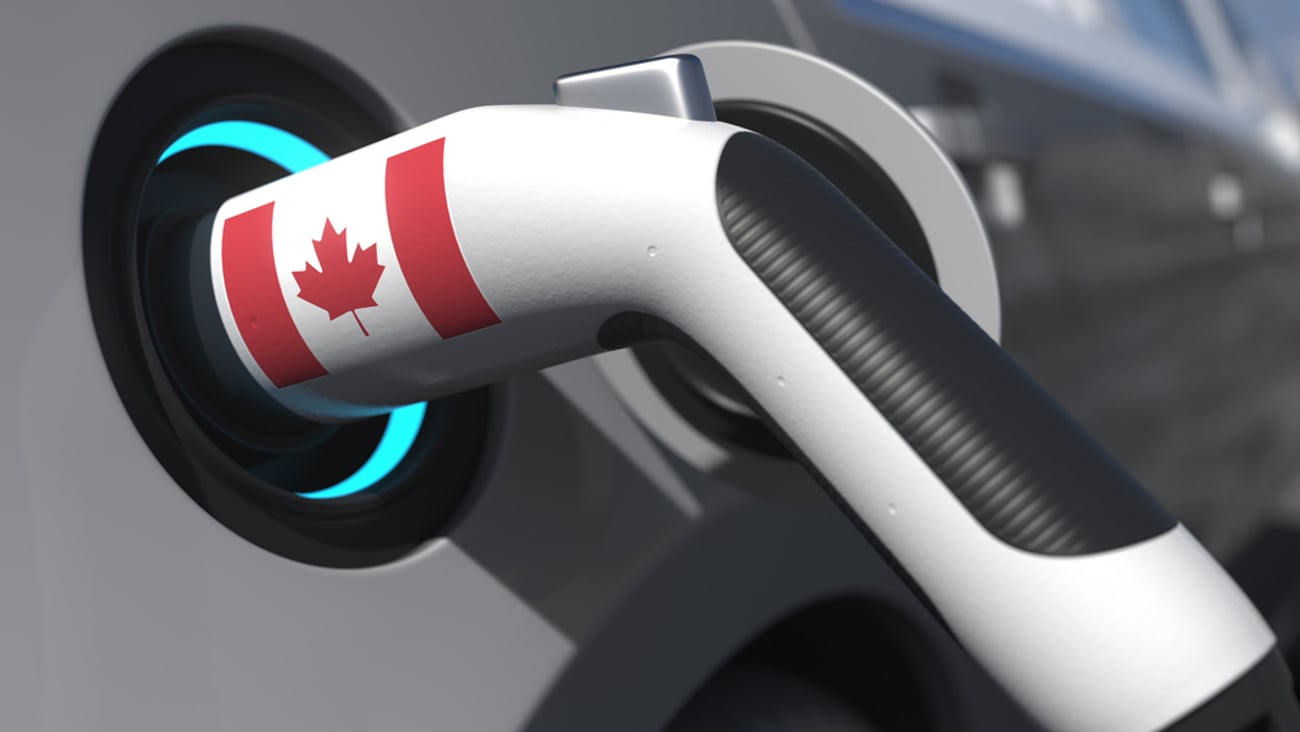 EV charging dock with Canadian flag