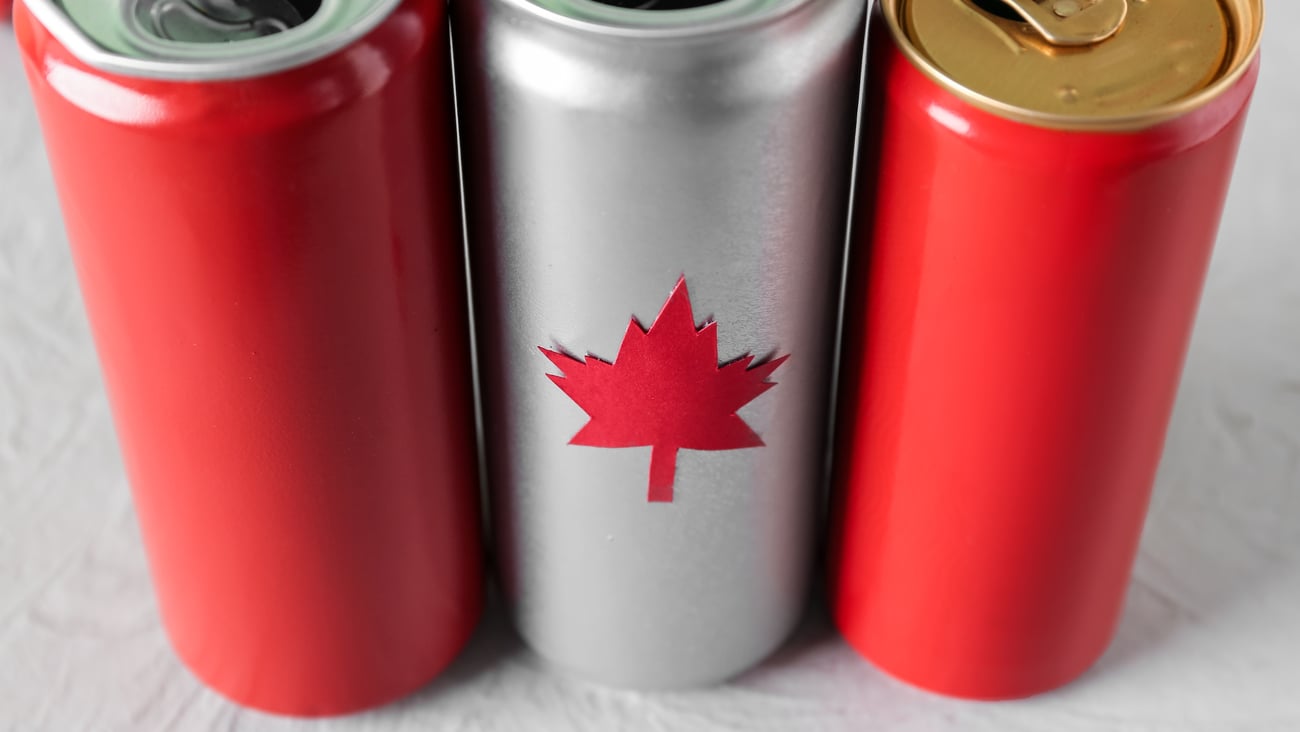 Canadian flag made of cans