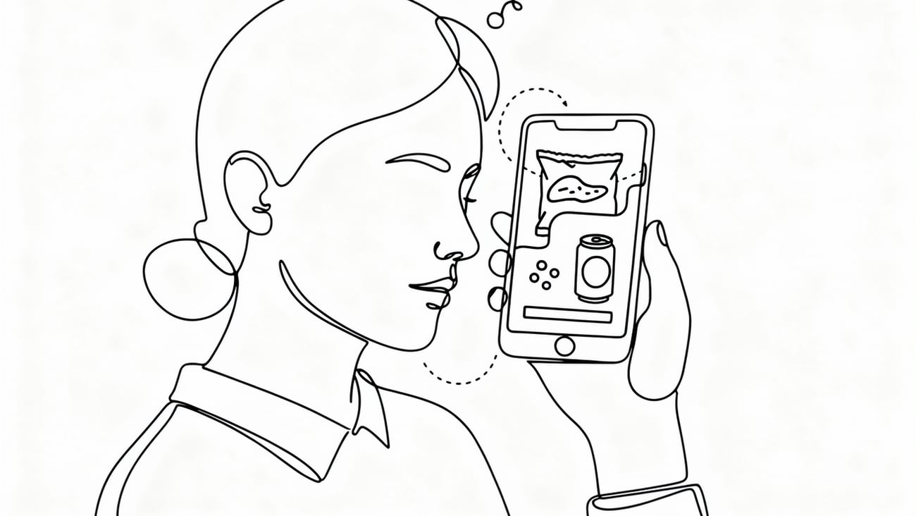 Woman holding phone doing inventory in sketch format
