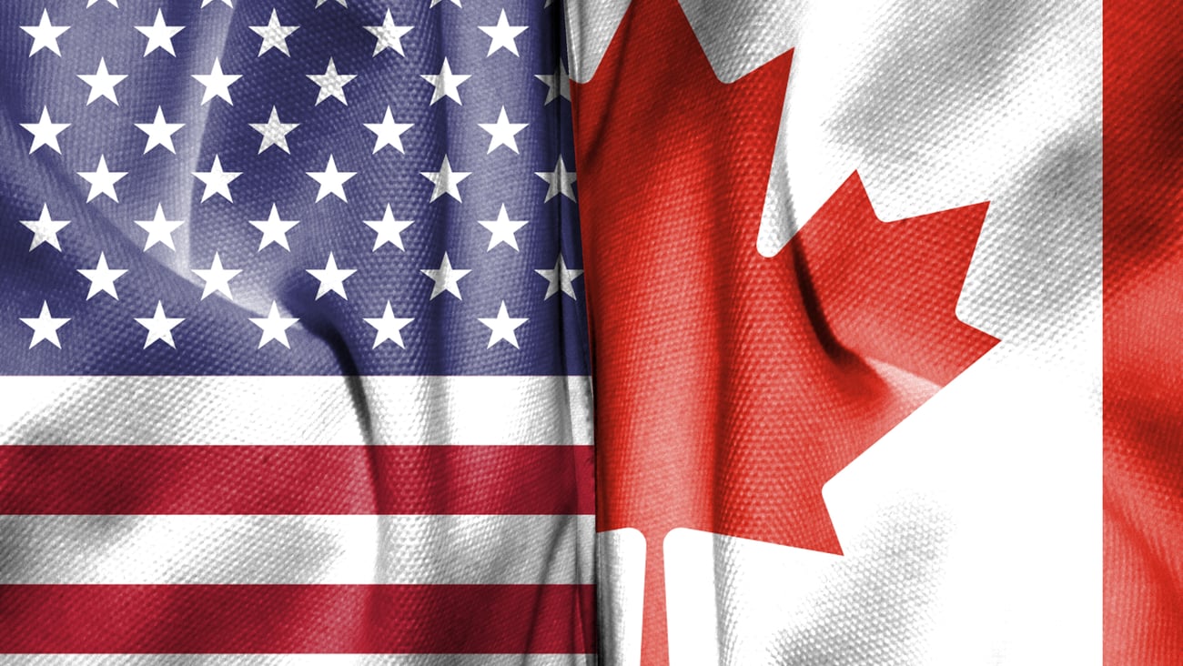 American and Canadian flags