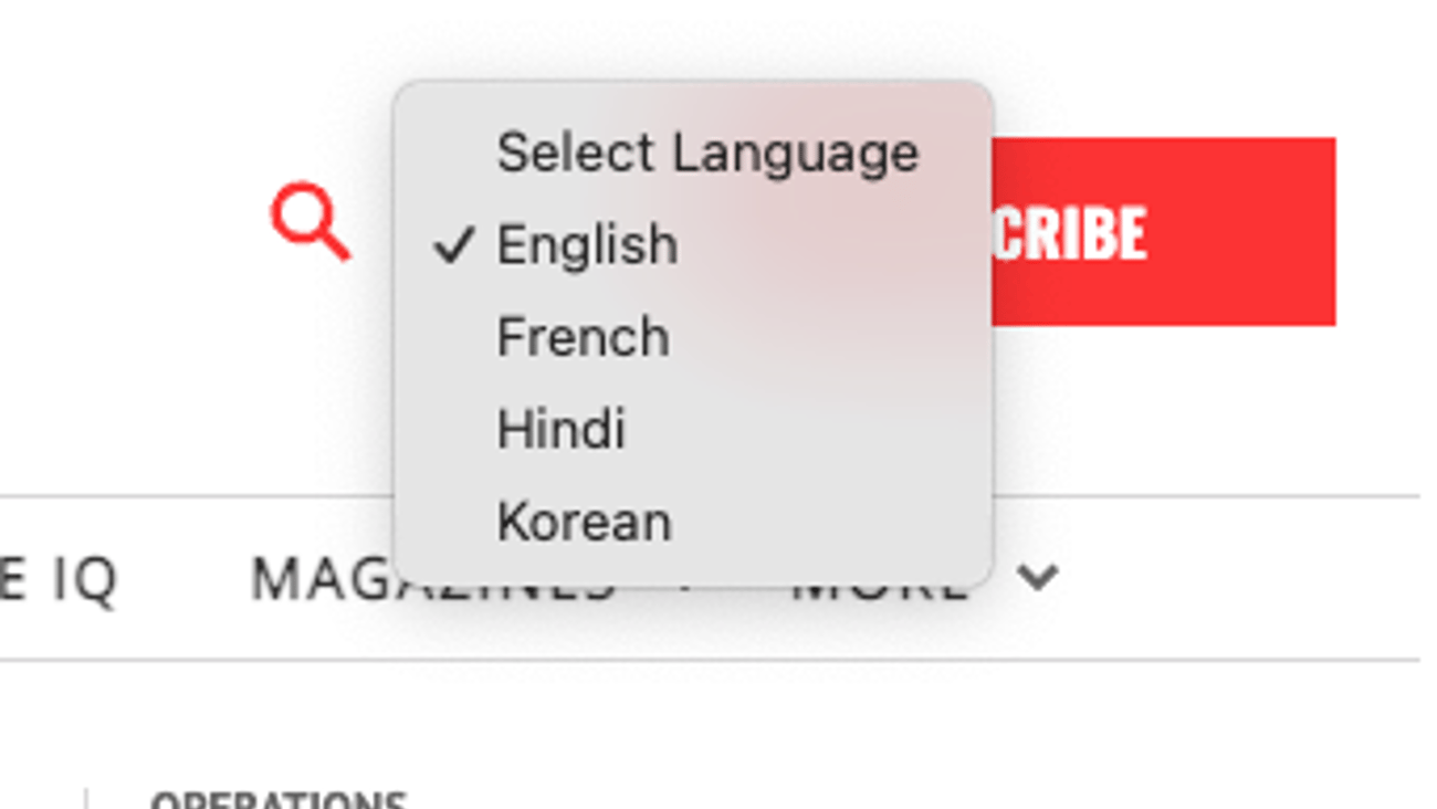 language selections on CCentral.ca