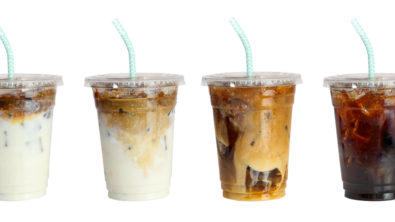 row of iced coffees