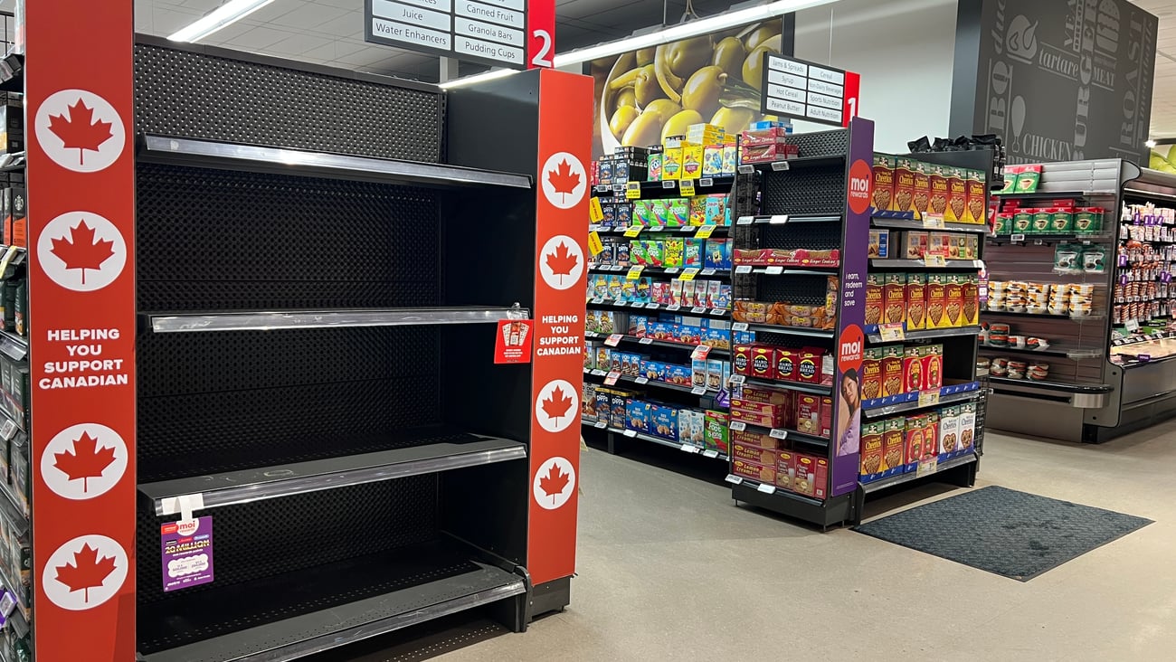 Empty "Buy Canadian" store shelf 