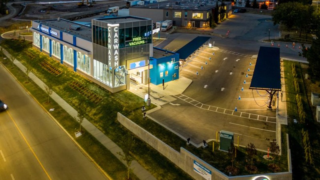 ClearWater Car Wash Night exterior aerial 