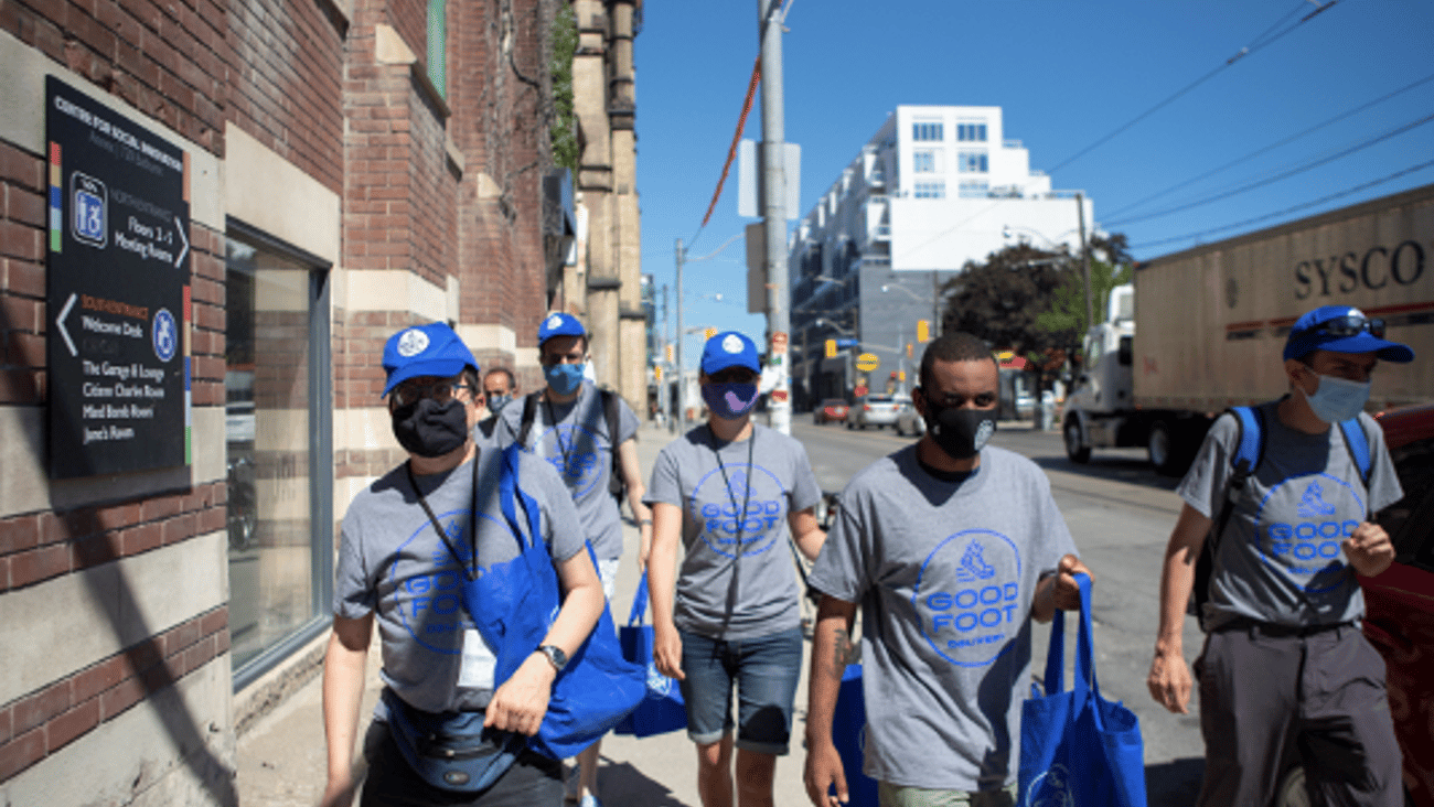 People walking to deliver food