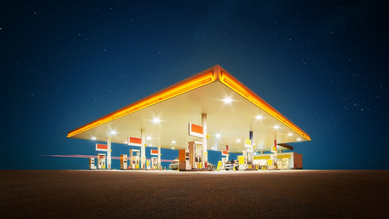 Gas station lit up at night