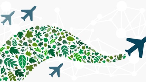 vector illustration of biofuel concept with green leaves and flying planes