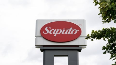 Close up of Saputo sign at their headquarters in Montreal, QC, Canada. Saputo is a Canadian dairy company.