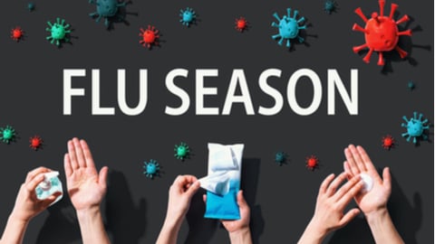 Flu Season Coronavirus theme with hygiene and viral objects