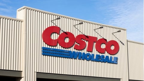 Closeup of the Costco sign seen at the entrance to its store in Hillsboro, Oregon. Costco Wholesale Corporation is an American multinational retail corporation.