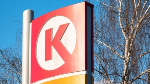 Krakow, Malopolska, Poland - February 2022: Circle K Stores, Inc. gas station, old Statoil, brand, company logo symbol, outdoors signage object detail, closeup, nobody Circle K convenience store chain