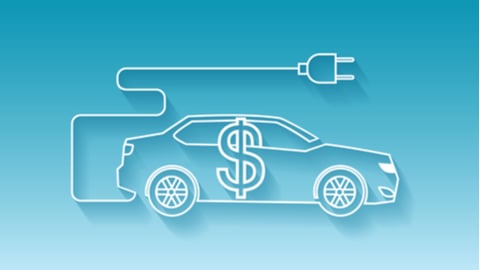 Vector of electric car icon with dollar sign on blue background