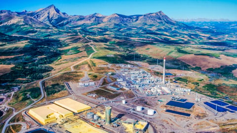 erial image of tar sands oil refinery, Alberta, Canada