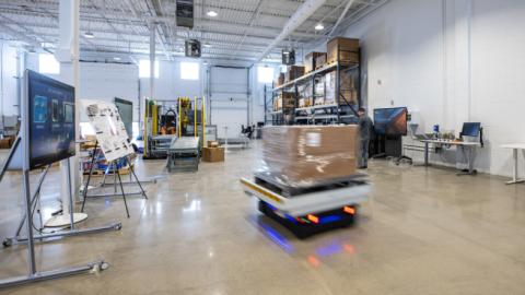 A robot moving items at Deloitte's new smart factory