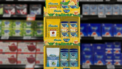 Ricola and Tetley branding display