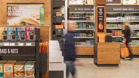 Interior of an Amazon Go store, blurred