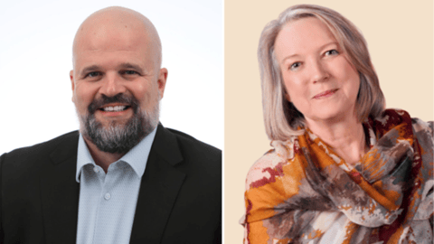 Head shots of Bob Larocque and Tiina McCombie
