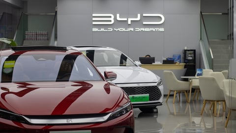 Two Chinese EV cars in the BYD showroom