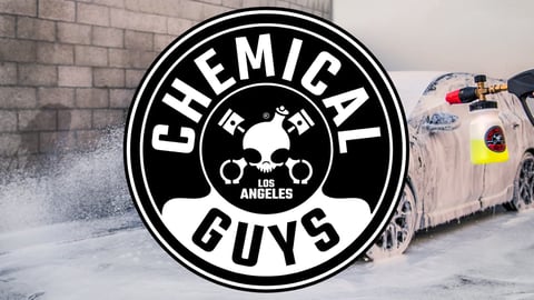 Chemical Guys logo with car being washed in the background