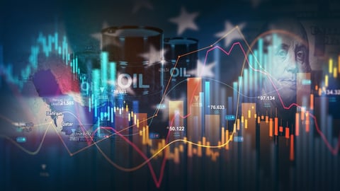 oil tank graphic with price fluctuation ticker