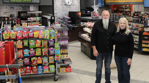 Pete and Rose Friesen, standing inside Country Snacks