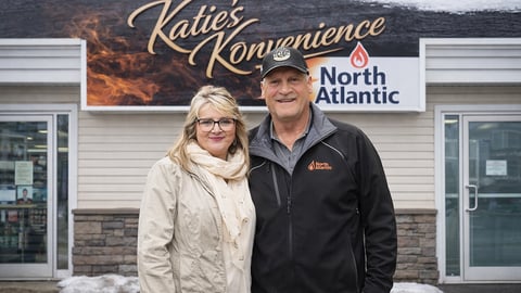 Katie's Konvenience owners Linda and Larry Edmonds in front of their store