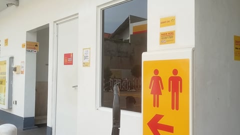 Restroom signage outside a gas station