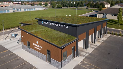 Drone view of the Kilworth Car Wash green roof