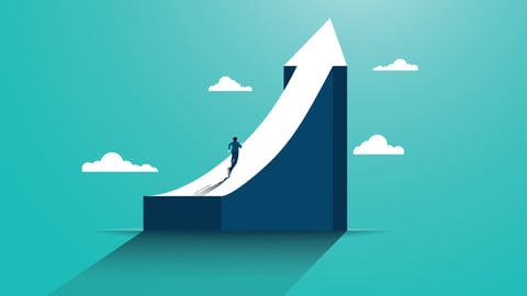 Leadership to reach business success. Businessman running to the top of the graph. Business concept of goals, success, ambition, achievement and challenges