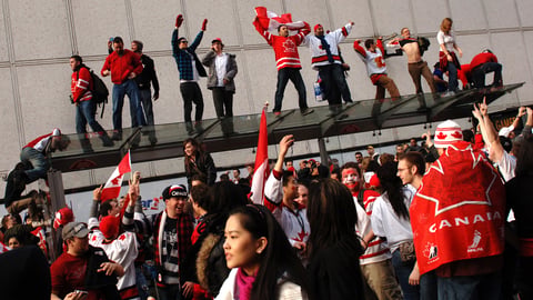 hockey fans in the street