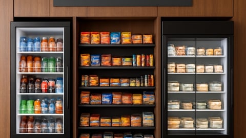 A micro-market offering cold drinks and snacks
