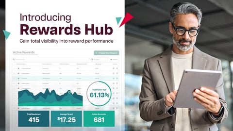 Man tapping on a tablet with Paytronix rewards hub graph 